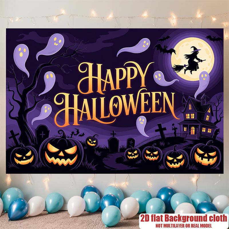 Party Backdrop Halloween Flat Spooky Witch Photo Booth Background Party Decor