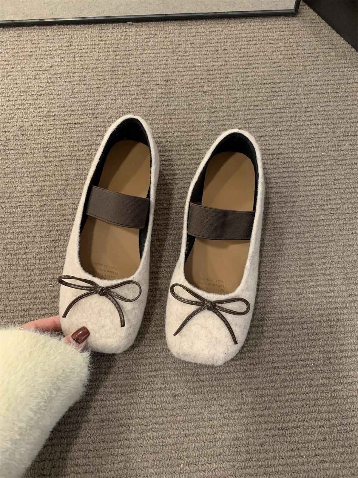 

Туфли на плоской подошве с квадратным носком, женские туфли 2024 года, новые весенне-осенние туфли с бантом и ретро-замшевыми туфлями для поездок на работу 40 абрикосовый