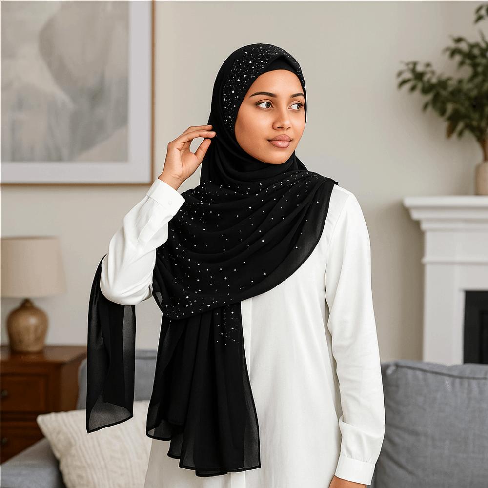 180*70cm Muslim Headscarf Windproof Beads Shawls Breathable Islamic Turban Headband  Party Decor