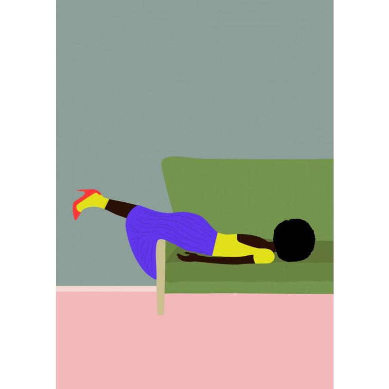 

Абстрактное искусство Женщина Настроение Диван Джунгли Пижама Плакат Картина на холсте Смешная повседневная жизнь Настенная картина Гостиная Домашнее украшение 21*30cm No Frame