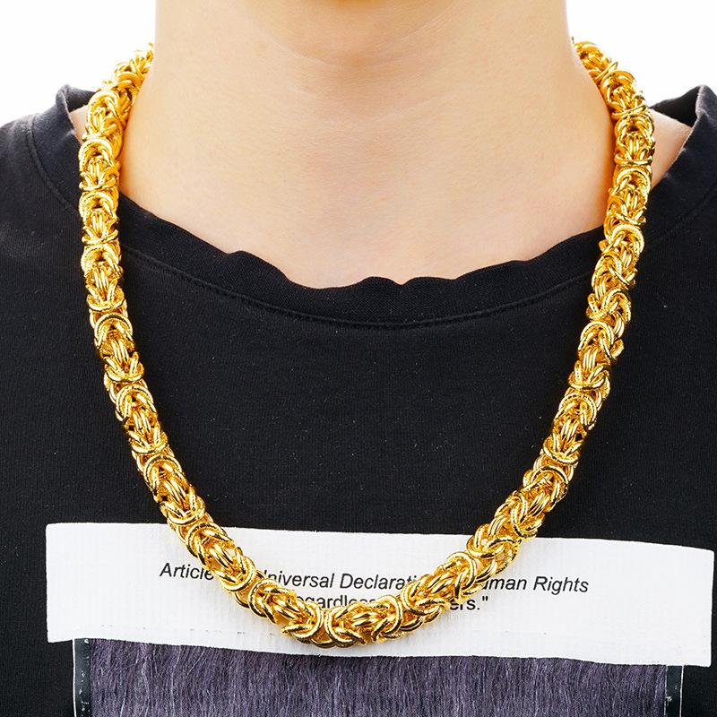 Vietnamese Gold Sand Men's Cloth Dragon Head Necklace, Vietnamese Gold Sand Jewelry, Brass Plated with 24K Gold Necklace