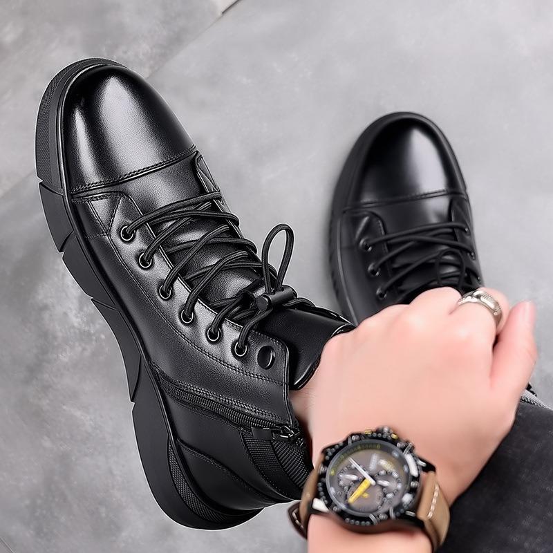 ModeBritische Winterwarme High-Top-Arbeitsstiefel für Herren Neue Designer Weichsohlige Lederschuhe Herrenmode Schwarze Plateau Herren Stiefeletten