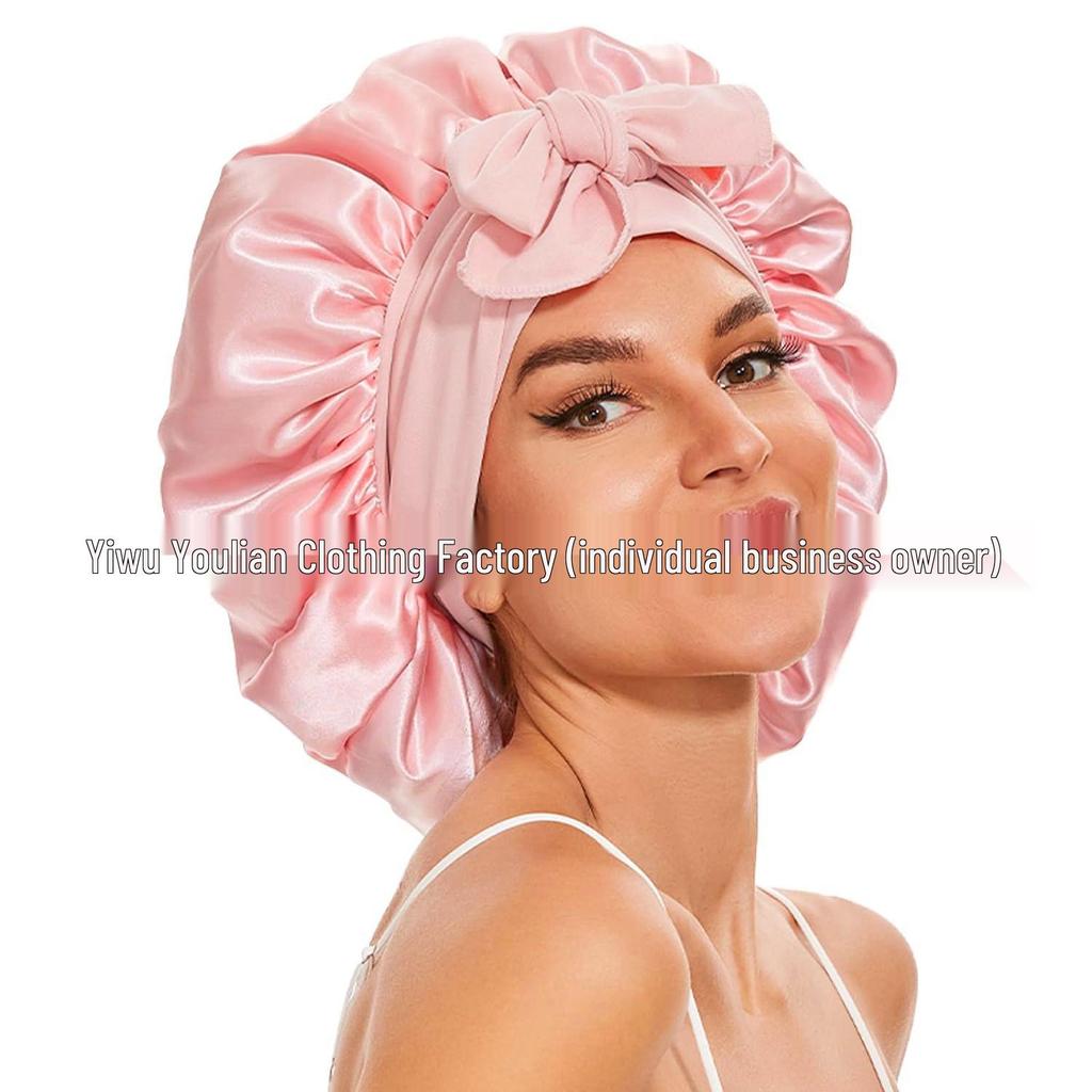 Cross-Border Women's Satin Silk Bow Sleep Cap - Extra Large for Hair Care