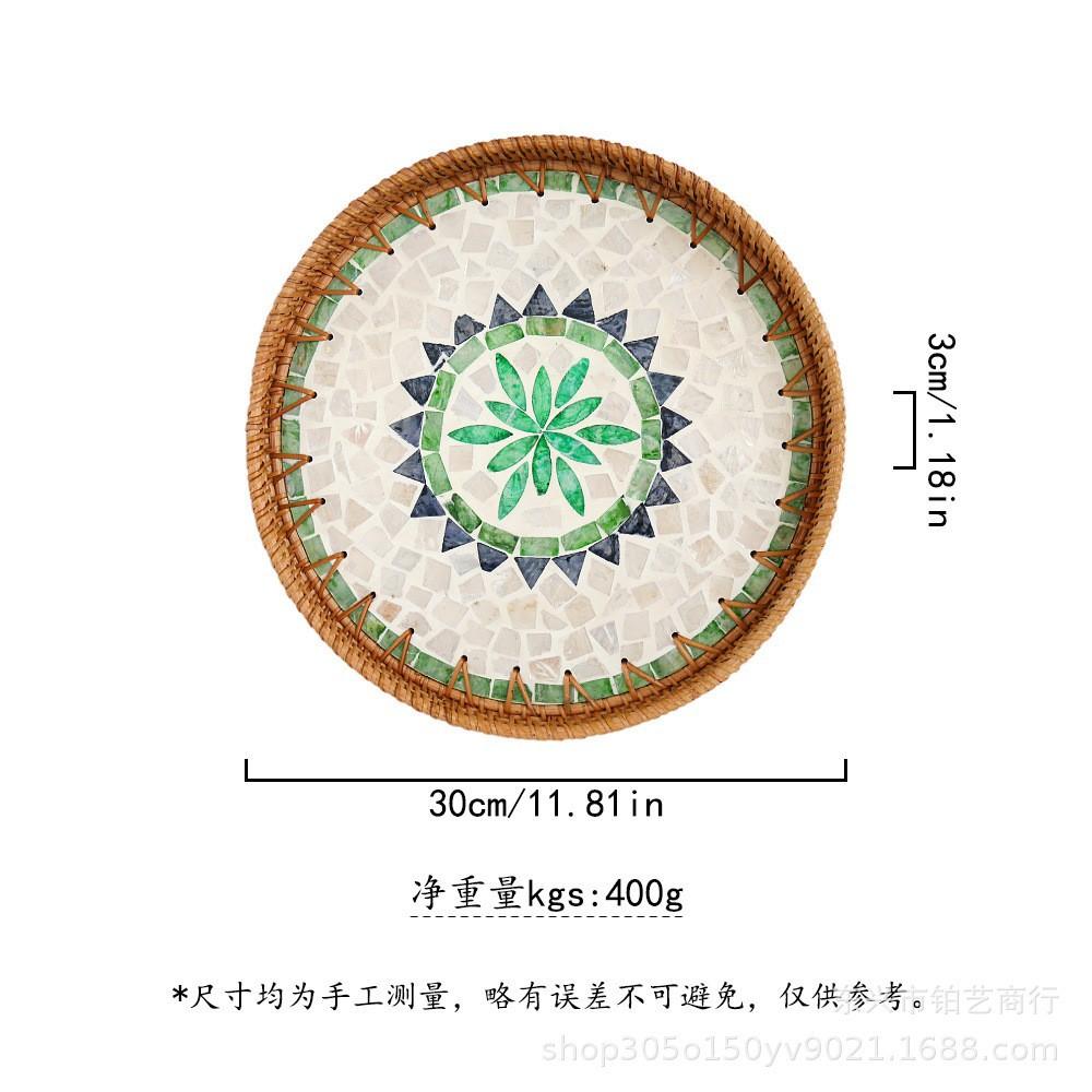 Color Shell Jewelry Cosmetics Food Teacup Storage Trays Handmade Rattan Fruit Dessert Bread Pans Round Rattan Decoration Trays