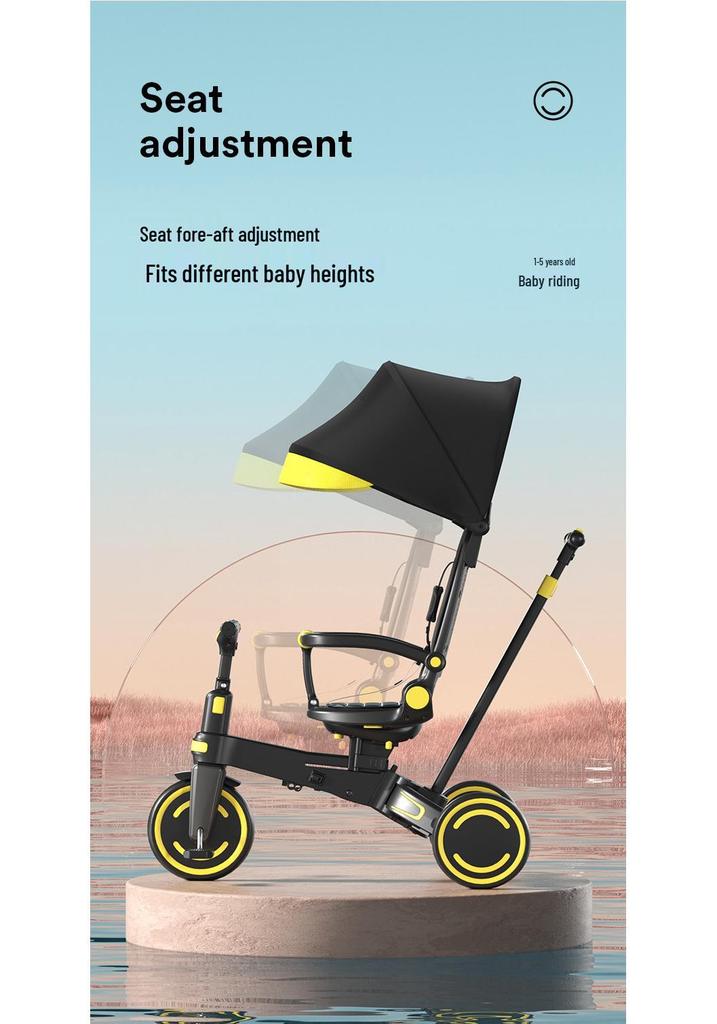 Portable Folding Tricycle with Canopy & Storage for Ages 1-6 - Multi-Form Baby Stroller Bike