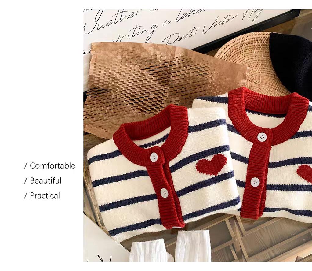 2025 Autumn/Winter Parent-Child Striped Knit Cardigan Sweater: Family of Three/Four Short Sleeve Outfit
