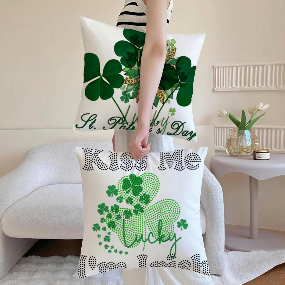 Irish Print Cushion Cover Anti-dustmite Pillowcase Invisible Zipper Silky Short Plush Sofa Cushion Cover