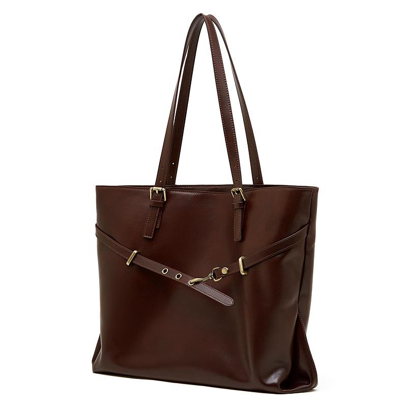 Top Layer Vegetable Tanned Leather Large Capacity Tote Bag Casual Versatile Underarm Bag Textured Stylish Shoulder Bag Trendy