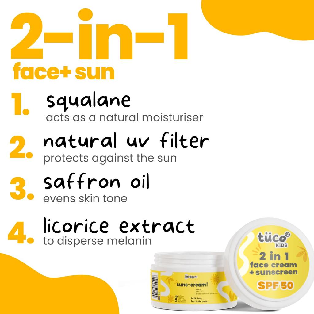 Tuco® Kids Sunscreen SPF50 (50gm) & Brown Lip Tint (10gm) | Safe For Kids | Ages 2-5, 5-10, 10-15 | Paraben & Sulfate Free | Pack of 2