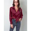 Spring Summer Satin Blouse Women Long Sleeve Shirt Faux Silk Top Casual European American Style