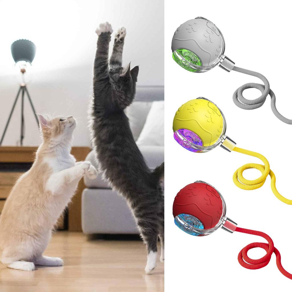 Electric Cat Ball Toy With Rope Fun Rechargeable Puppy Game Silicone Jumping Ball Cat Toy For Indoor Play Enrichment Exercise