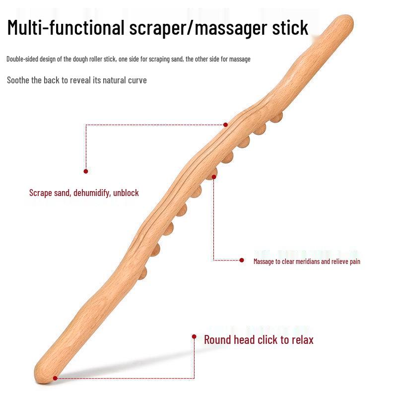 Beech Wood Rolling Pin Massager for Whole Body Gua Sha Therapy and Meridian Massage with Eight and Ten Beads