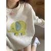 Women's Fleece-Lined Sweatshirt: Cartoon Cat, White & Gray, Long Sleeve, Round Neck, Autumn/Winter 2025 Style