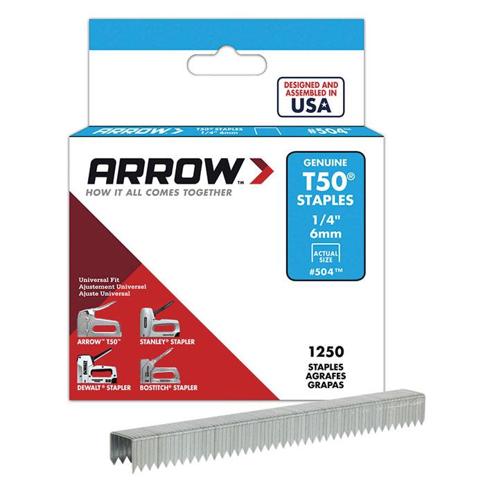 Arrow T50 Staples 6mm 1/4'' 1250pk