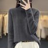 Autumn/Winter Women's High-Quality Jacquard Wool Seamless Knit Sweater - Half-High Collar, Solid Color Fashion Top