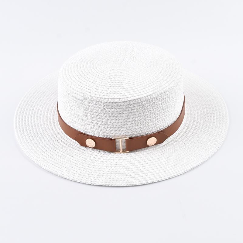 Summer Women Straw Hat Ladies Fashion Flat Top Travel Beach Sun Hat Chapeau Femme