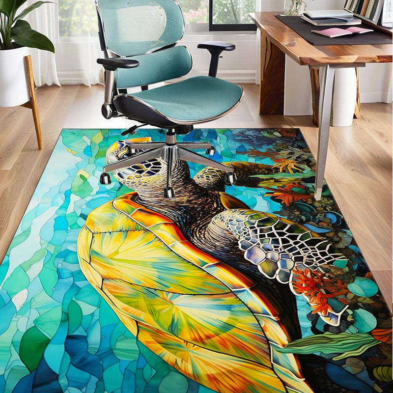Cartoon Sea Turtle Artwork Office Rug Chair Mat, Entryway Carpet, Suitable for Front Door, Bedroom, Living Room, Desk, Holiday Gift