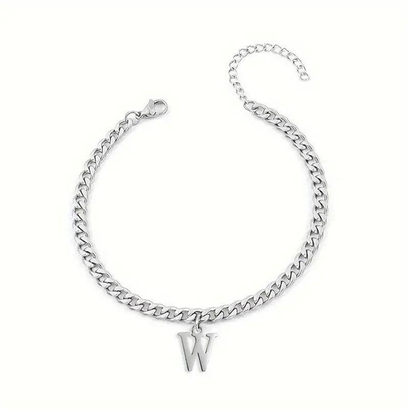 Mens Initials Links Bracelets Stainless Steel A-Z 26 Letters Alphabet Charm Chain Wristband Adjustable Casual Jewelry Gift