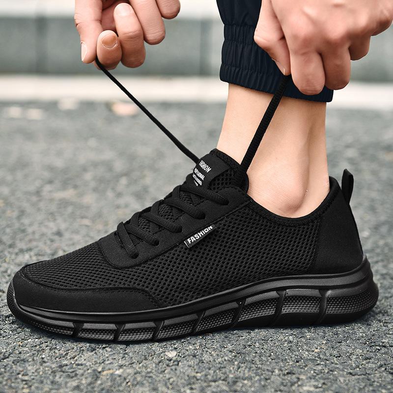 Shoes for Men Summer Casual Mesh Breathable Comfortable Fashion Hiking Shoe with Hollowed Out Black Sneakers Tennis Para Hombres