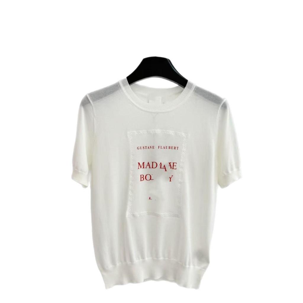 Nanyou D Brand 26 Spring Color Block Square Frame Short Sleeve Knit Mulberry Silk Top