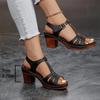 Women High Heels Sandals Light PU Leather Sandals Summer Open Toe Fish Mouth Sandal Fashion Thick Heels Women Platform Sandalias