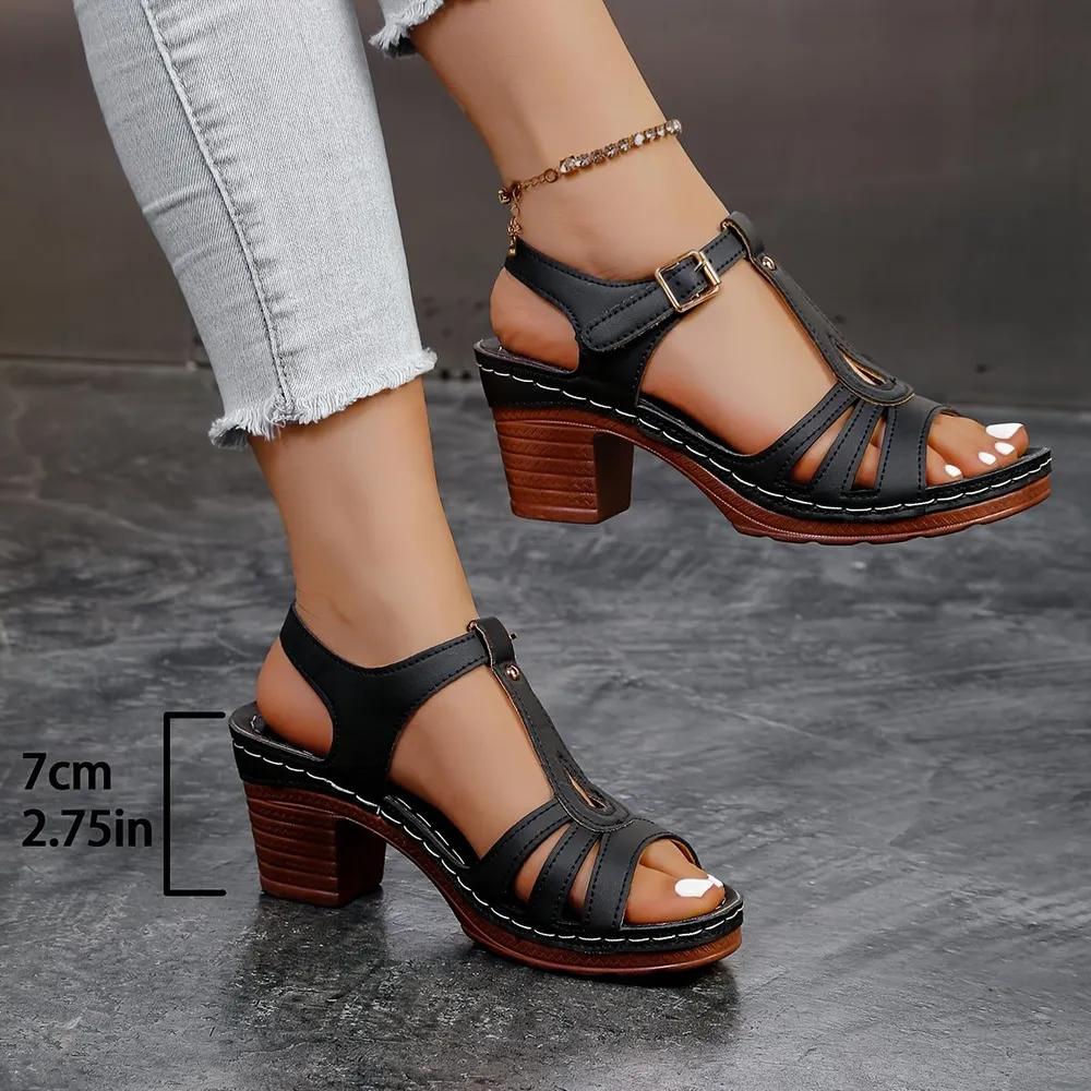 Women High Heels Sandals Light PU Leather Sandals Summer Open Toe Fish Mouth Sandal Fashion Thick Heels Women Platform Sandalias
