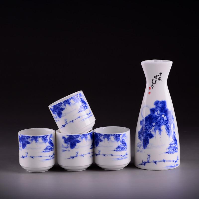 5-Piece Wine Set Japanese Ceramic Sake Set Vintage Wine Bottle Flagon Liquor Spirits Drinkware Cups Bar Set For