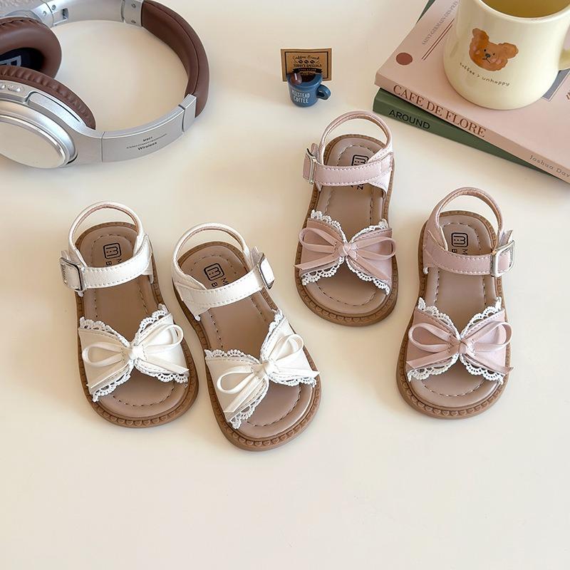 Cute Lace Bow Princess Sandals, Korean Style Soft Sole High-value Girls School Shoes