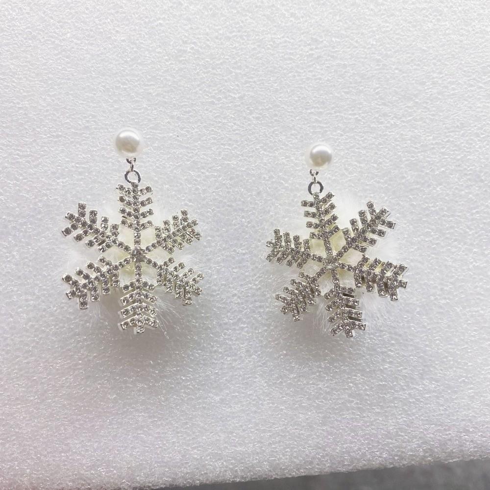 Snowflake Design Xmas Earrings Bowknot Zircon Earrings Fashion Pearl Studs  Women Gift