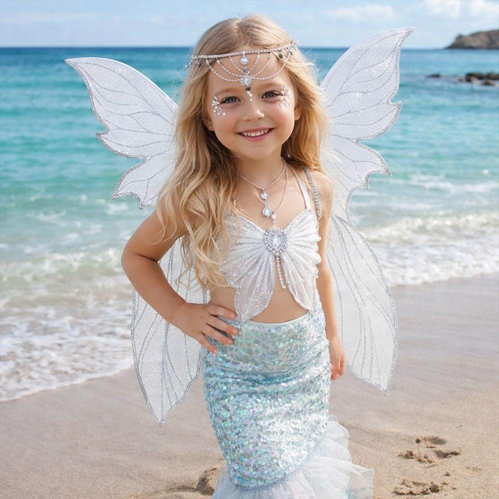 Magical Mermaid Fairy Wings With Stickers Colorful Butterfly Costume Wings Headpiece Cicada Wing for Women Girls