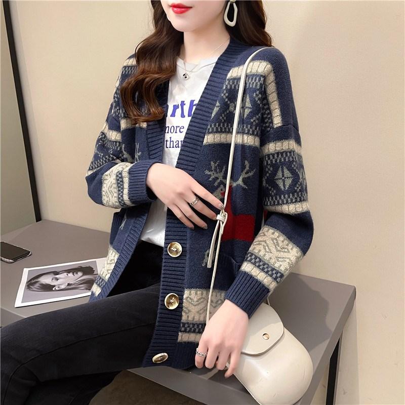 Women Fashion Sweater Jackets Deer Christmas Long Knit Coat Oversized Knit Sweater and Cardigans