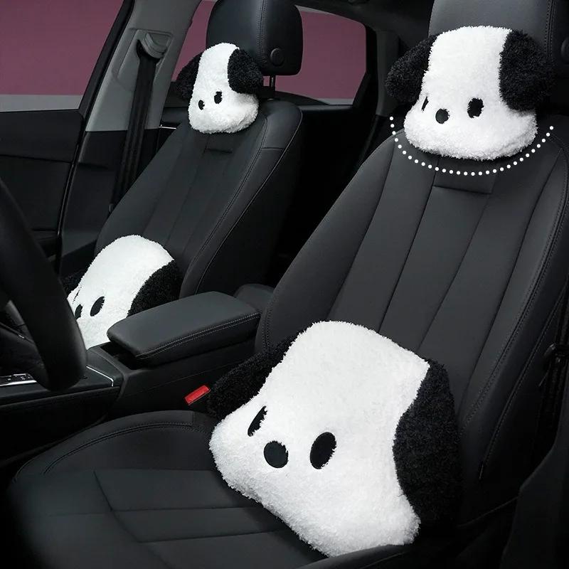 Car Headrest & Lumbar Support Seat Cushion Adorable Black & White Dog Pattern, Comfortable & Durable Accessories Pillow