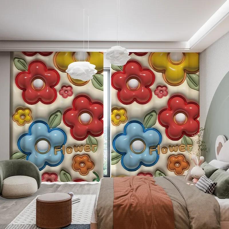 Cartoon Rabbit Clouds High Shading Curtain Fresh Ins 3D Children's Room Bedroom Bay Window Opening Living Room Blackout Curtains featuring Hook4
