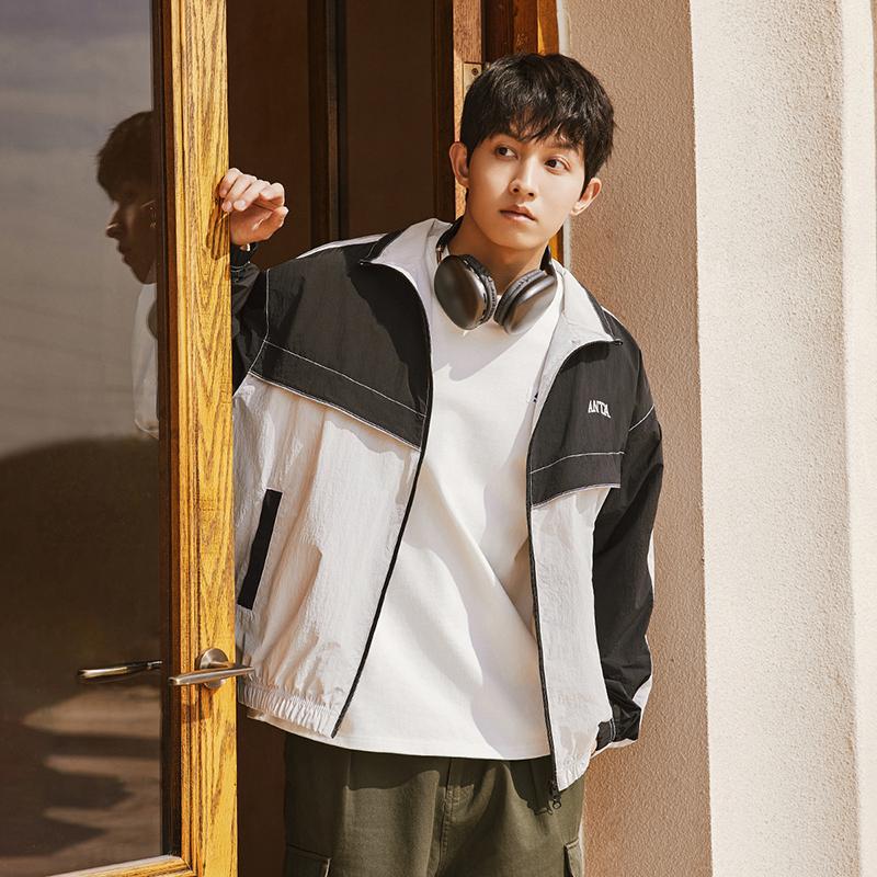 Anta Bunda Color Block se stojáčkem na zip, s přepadlými rameny a dlouhým rukávem, pánská bunda, základní černá, skořápkově růžová, šedá 952418602-2