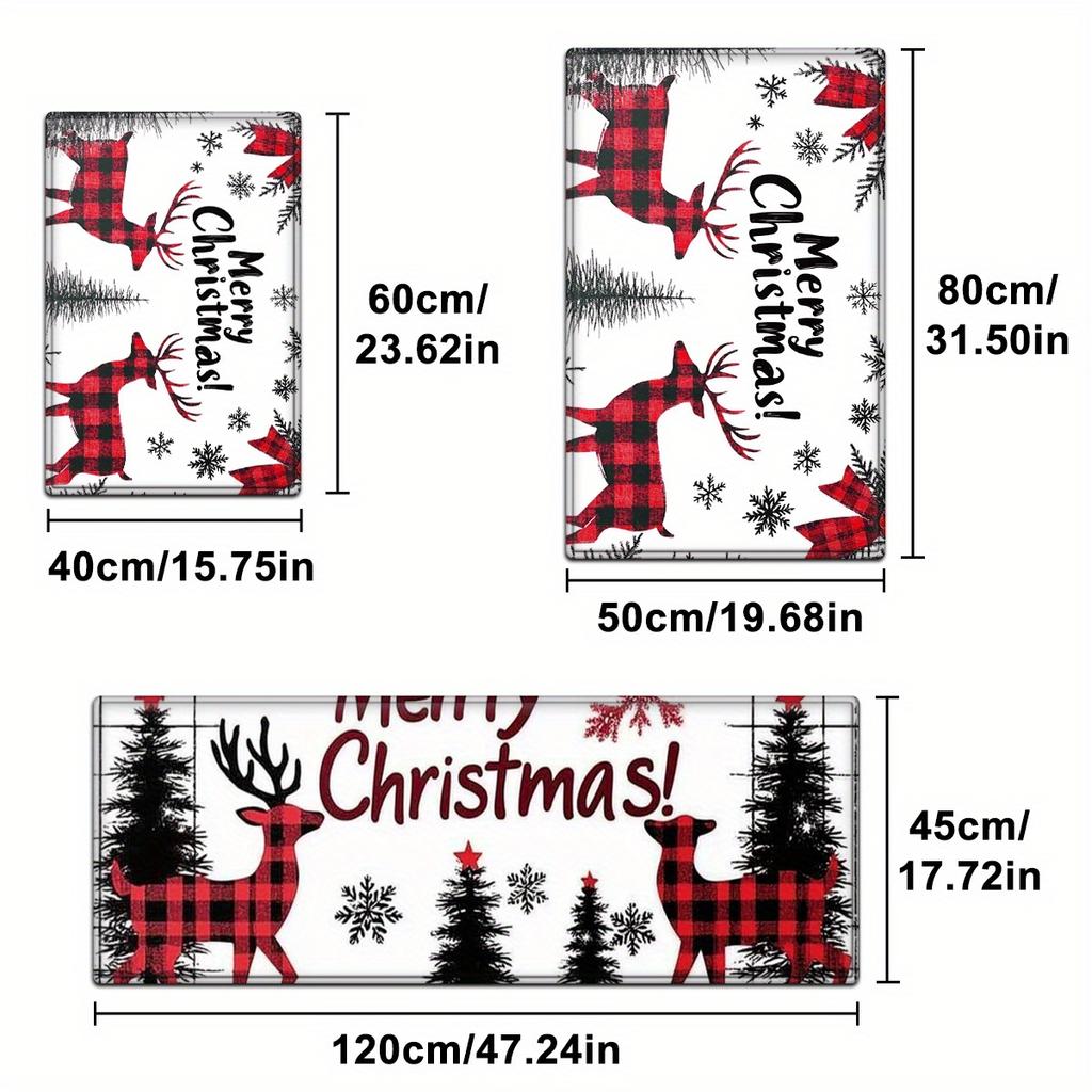 1Pcs Anti Fatigue Kitchen Rugs Merry Christmas Deer Print Waterproof Non-Slip Thick Cushioned Kitchen Mat Heavy Duty Comfort Standing Mat for Kitchen