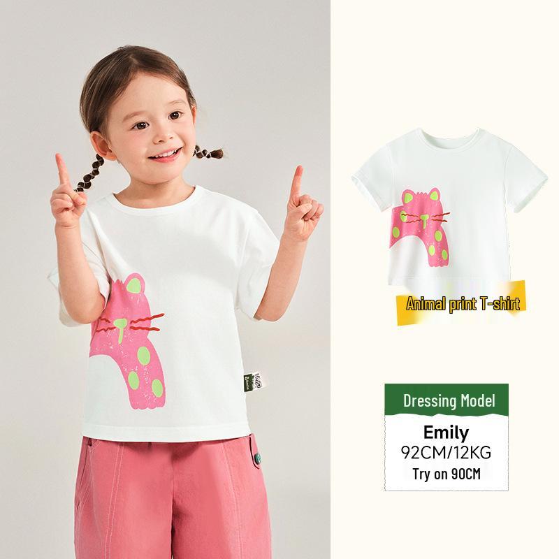 

2025 Summer Cartoon Print Kids Breathable Round Neck Short Sleeve T-Shirt 90 cm