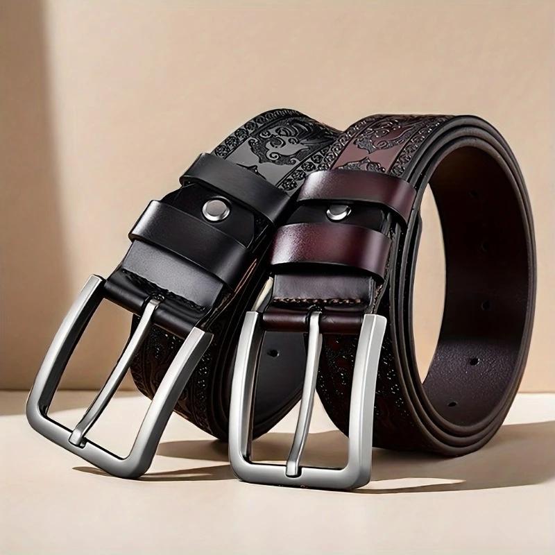 New Genuine Leather Men's Retro Western Style Fashionable Alloy Buckle Belt Men's High-end Luxury Brand Jeans Belt Women
