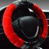 New Winter 38cm Universal Black+Red Plush Furry Thick Auto Car Steering Wheel Cover