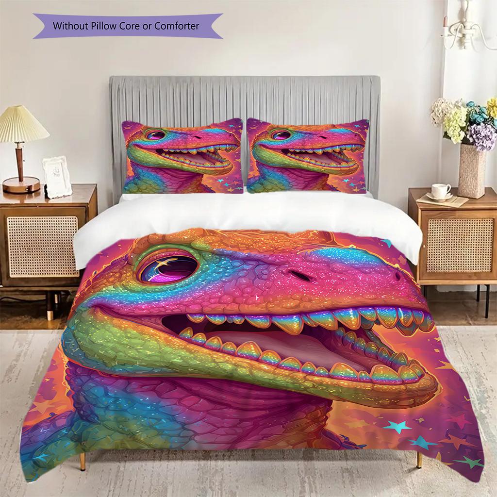 Dinosaur Pattern Bedding Quilt Set Quilt Cover Pillowcase Home Decoration Birthday Gift (1 * Duvet Cover + 2 * Pillowcase, Without Core)