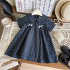 Summer Girls Plaid Dress With Bow Tie Cute Princess Short Sleeve Party Dress For Baby Toddler Children Casual Sundress