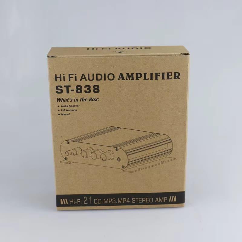 ST-838 HiFi 2.1 Channel Power Amplifier Stereo Bass Sound Amp RMS 20Wx2+40W Class D Mini Media Player MP3 Car Black Home Amplify