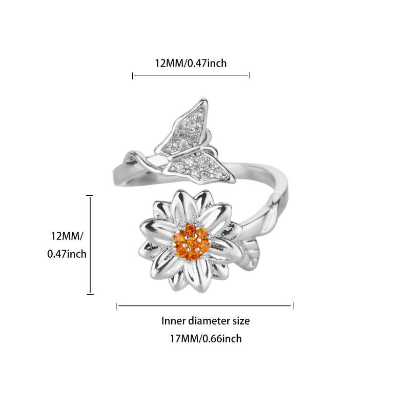Rotatable sunflower butterfly rotating ring women's diamond simple and versatile popular pressure-resistant ring