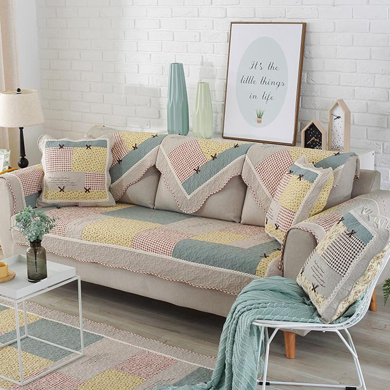 Thickened Pastoral Fabric Sofa Cover Slip Resistant Slipcover Printing Seat Sofa Towel Dust Cover Towel Couches for Living Room
