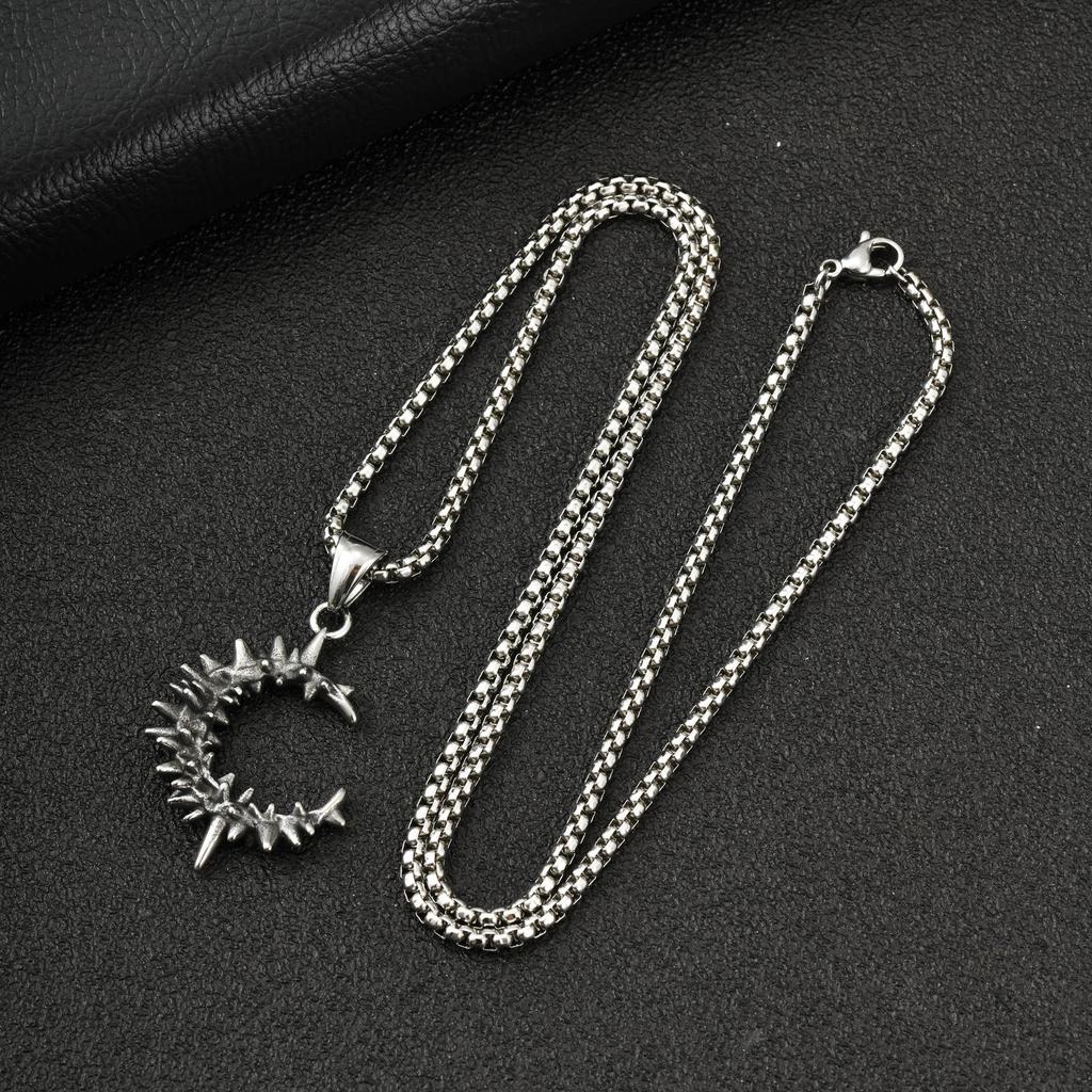 Xiaomi Vnox Spine Moon Pendant Necklace for Men, Stainless Steel Gothic Spiked Crescent Chain, Hip Hop Punk Birthday Party Jewelry Gift