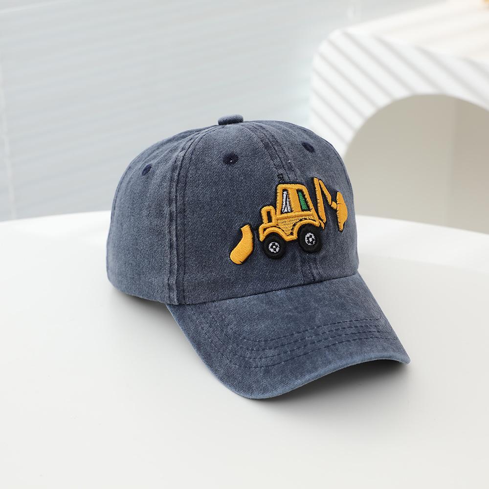 Children's Retro Distressed Cartoon Excavator Baseball Cap - Spring/Autumn Duckbill Hat for Boys & Girls