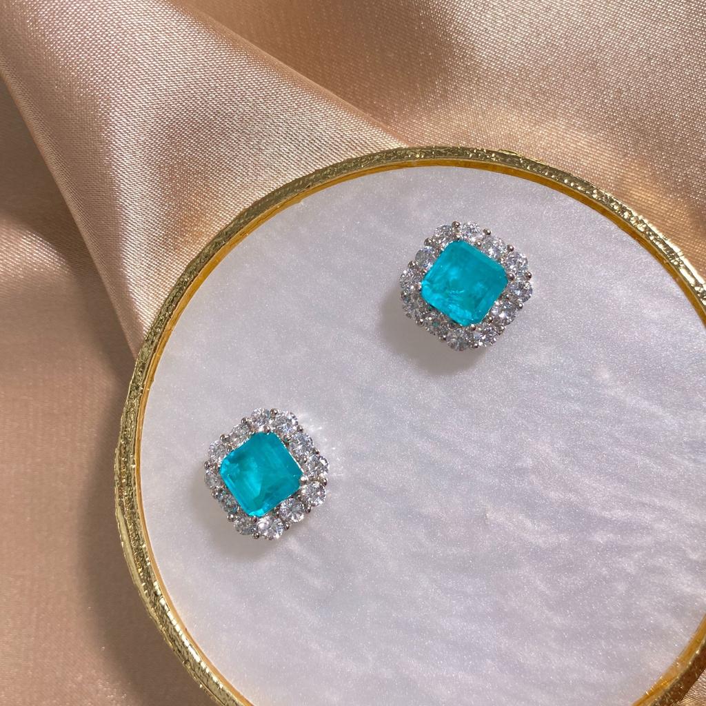 Tancise 7*7 Joyería Plata de Ley Paraiba Pendientes Joyería Mujer.