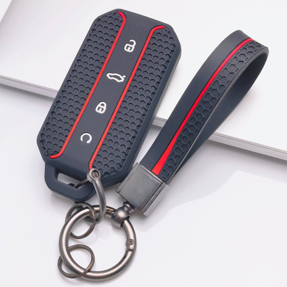 Anti Lost Silicone Keychain Lanyard for Chery Jaecoo 5 J5 J7 Tiggo 9 Arrizo 8 with Keychain Honeycomb Texture Non Slip Grip Car Remote Key Sleeve чёрный