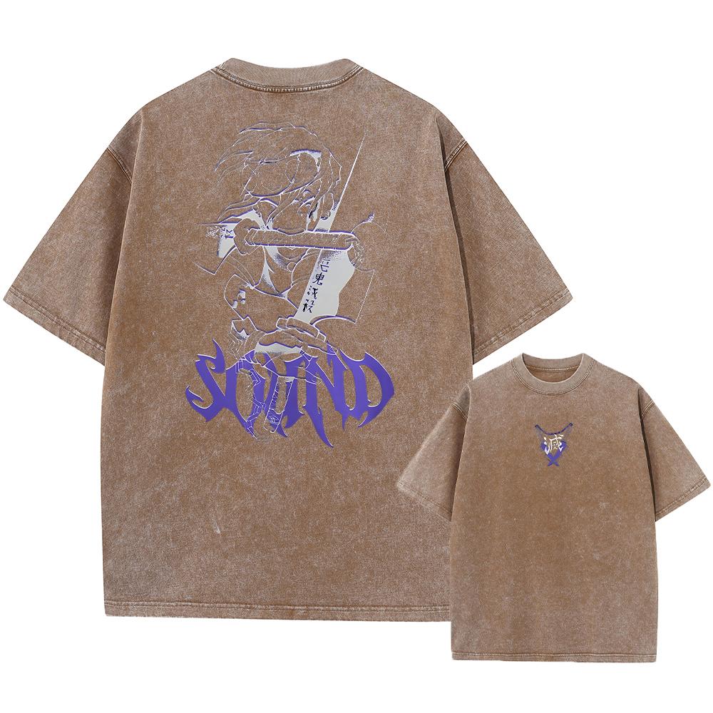 Washed Acid Washed T Shirt Man Demons Slayer Anime Y2K Classic Casual T-Shirts Summer O Neck Hip Hop Tee Shirt Oversize Clothing