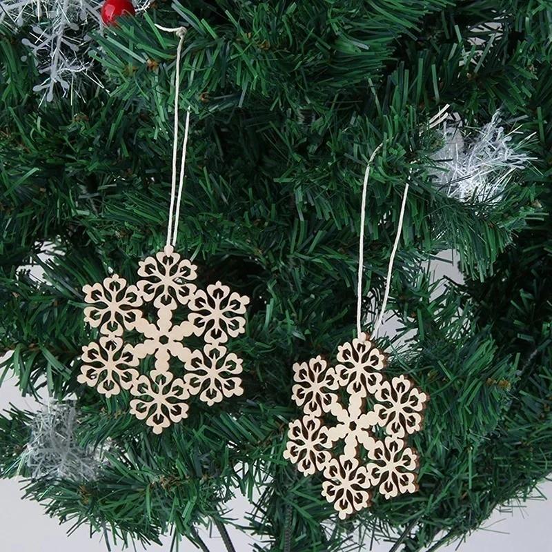 Christmas Handmade DIY Tree Decoration Assorted Wooden Snowflake with String Cutouts Craft Embellishment Gift Tag Wood Ornament