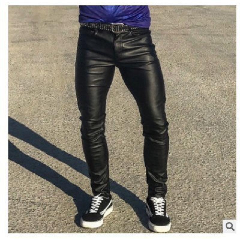 Men's Plus Size Punk Leather Pants - Trendy Low Waist Elastic Fit